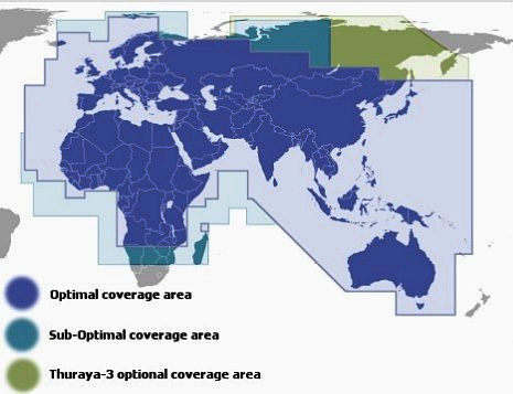 Erweitertes Versorgungsgebiet der THURAYA-Satelliten Versorgungsgebiet der THURAYA-Satelliten